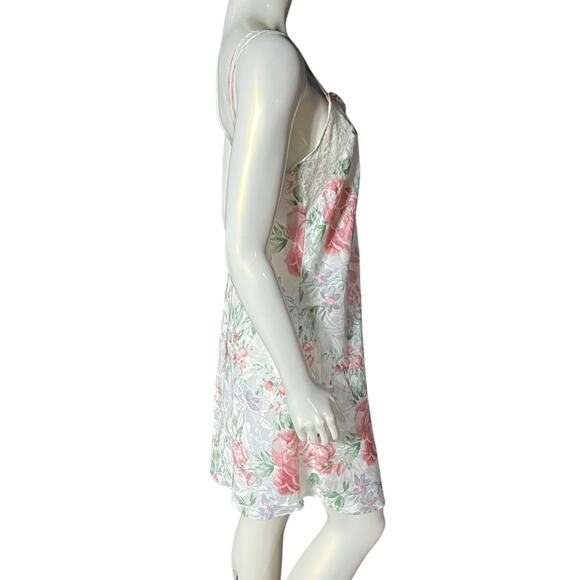 Sedu Large Floral Sleepwear Slip Nightgown White Pink Roses Lace V-Neck - Picture 5 of 7